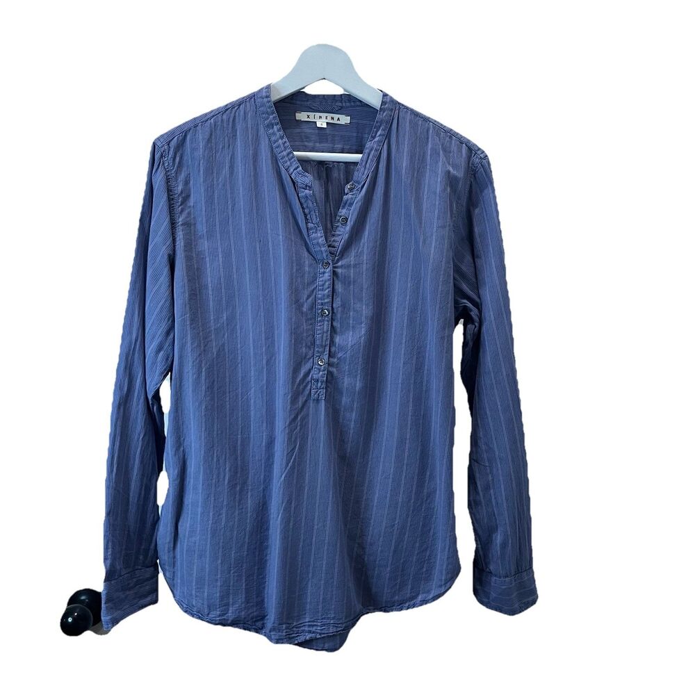 Xirena Shirt Womens Size S Blue Henley Popover Long Sleeve Made in USA Casual